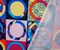 Blue-Pink-Multi Poly Geometric Print Liverpool Double Knit Fabric By the Yard